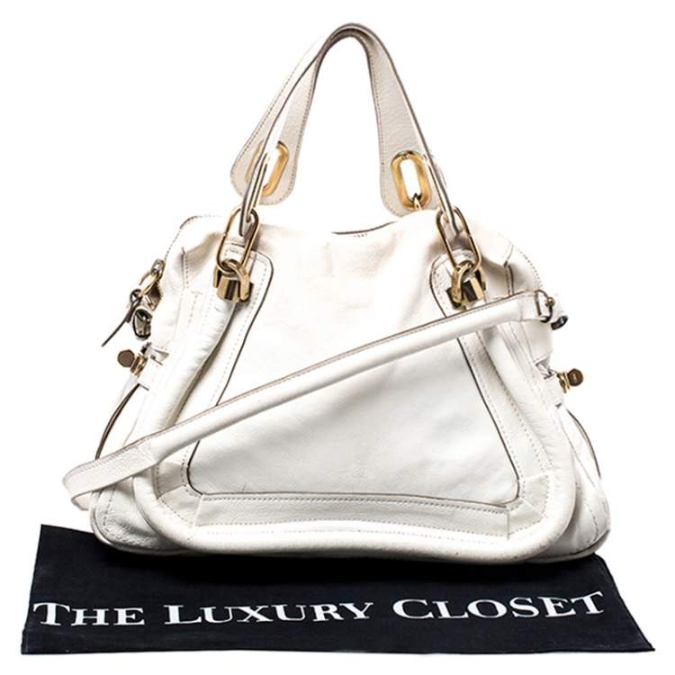 Pre Owned Chloe Cream Leather Medium Paraty Shoulder Bag