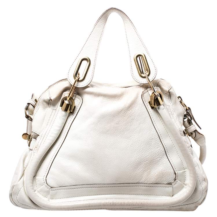 Pre Owned Chloe Cream Leather Medium Paraty Shoulder Bag