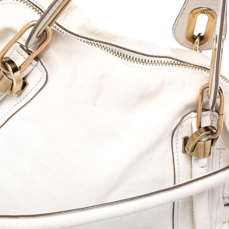 Pre Owned Chloe Cream Leather Medium Paraty Shoulder Bag