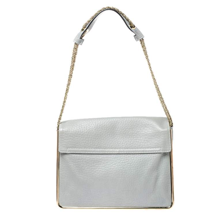 Pre Owned Chloe Pale Blue Leather Medium Sally Flap Shoulder Bag