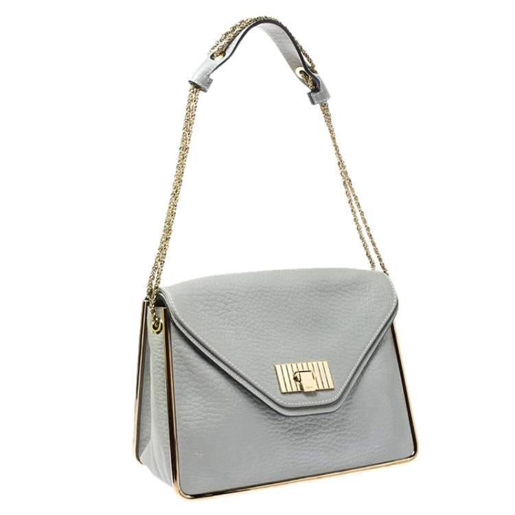 Pre Owned Chloe Pale Blue Leather Medium Sally Flap Shoulder Bag