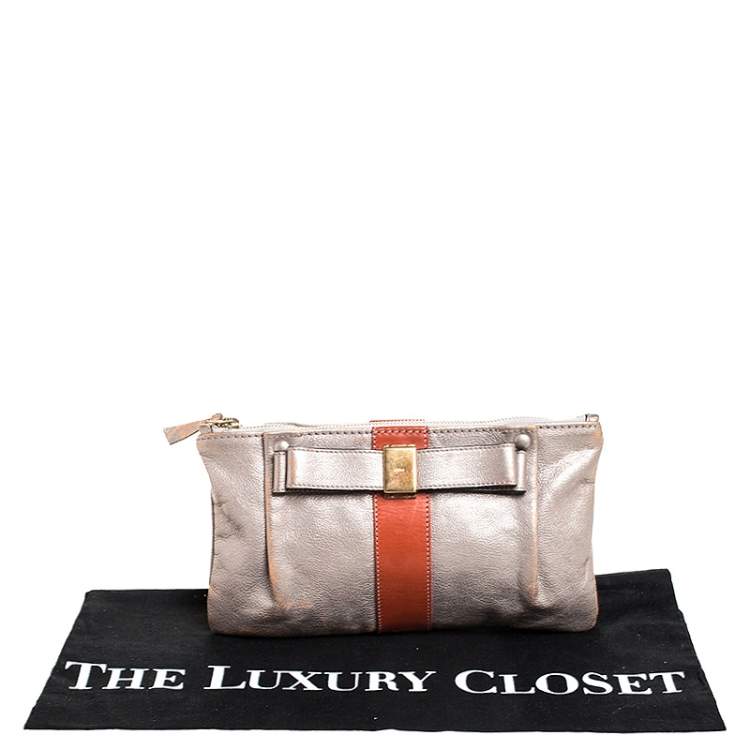 Pre Owned Chloe Metallic Silver Leather Nicosi Pouch