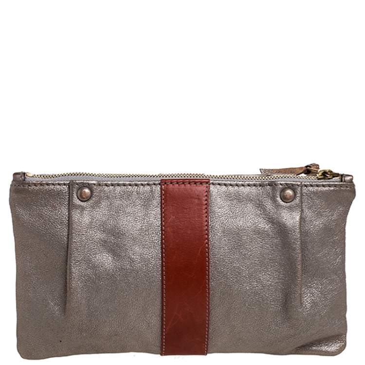 Pre Owned Chloe Metallic Silver Leather Nicosi Pouch