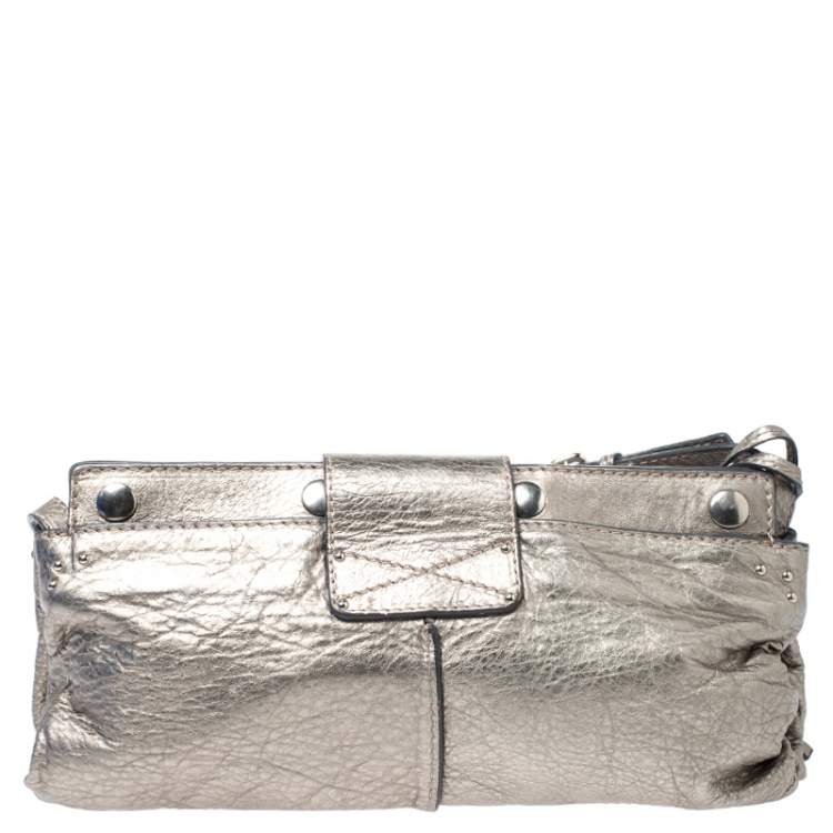 Pre Owned Chloe Metallic Gold Leather Padlock Chain Clutch