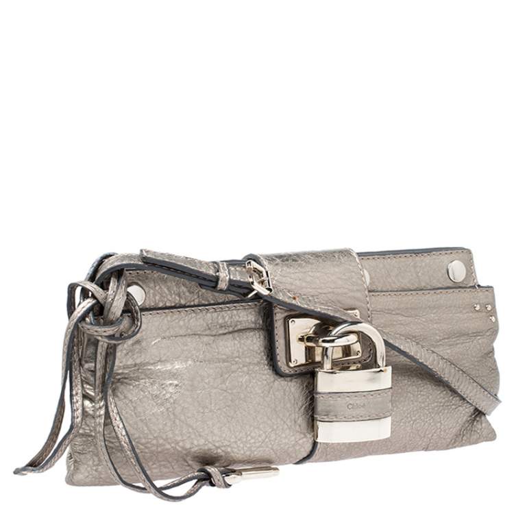 Pre Owned Chloe Metallic Gold Leather Padlock Chain Clutch