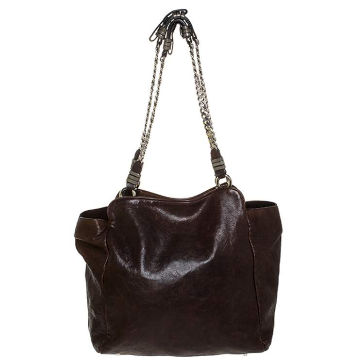 Pre Owned Chloe Brown Leather Vintage Chain Tote