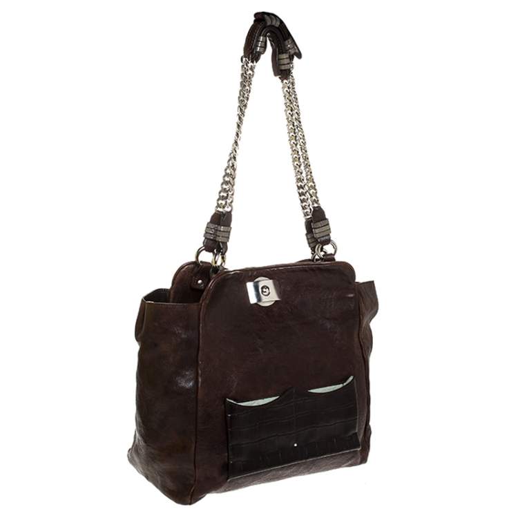 Pre Owned Chloe Brown Leather Vintage Chain Tote