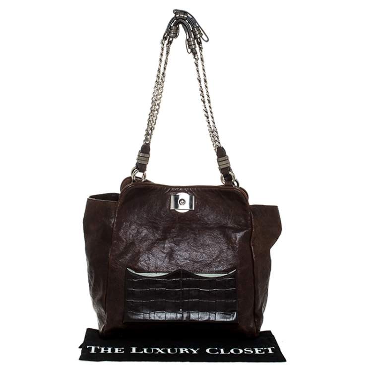 Pre Owned Chloe Brown Leather Vintage Chain Tote