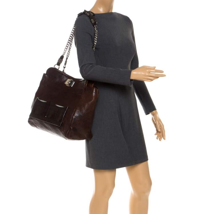 Pre Owned Chloe Brown Leather Vintage Chain Tote