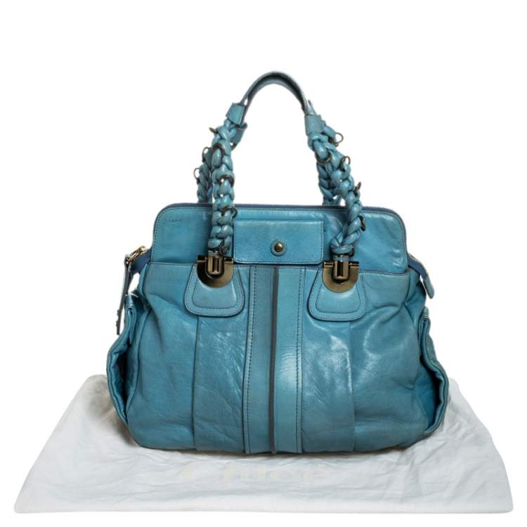 Pre Owned Chloe Light Blue Leather Heloise Satchel