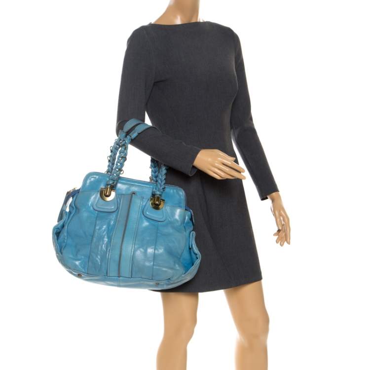 Pre Owned Chloe Light Blue Leather Heloise Satchel