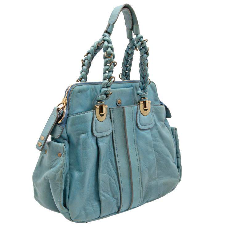 Pre Owned Chloe Light Blue Leather Heloise Satchel