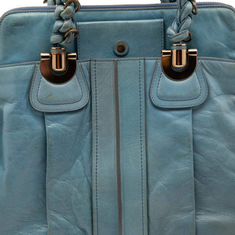 Pre Owned Chloe Light Blue Leather Heloise Satchel
