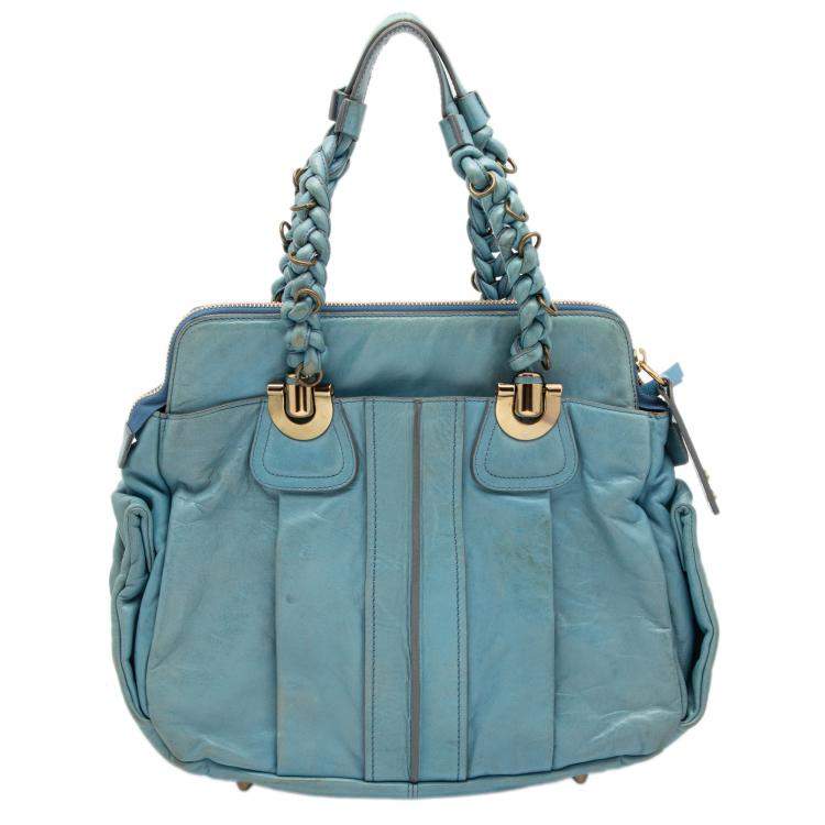 Pre Owned Chloe Light Blue Leather Heloise Satchel