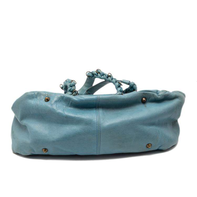 Pre Owned Chloe Light Blue Leather Heloise Satchel