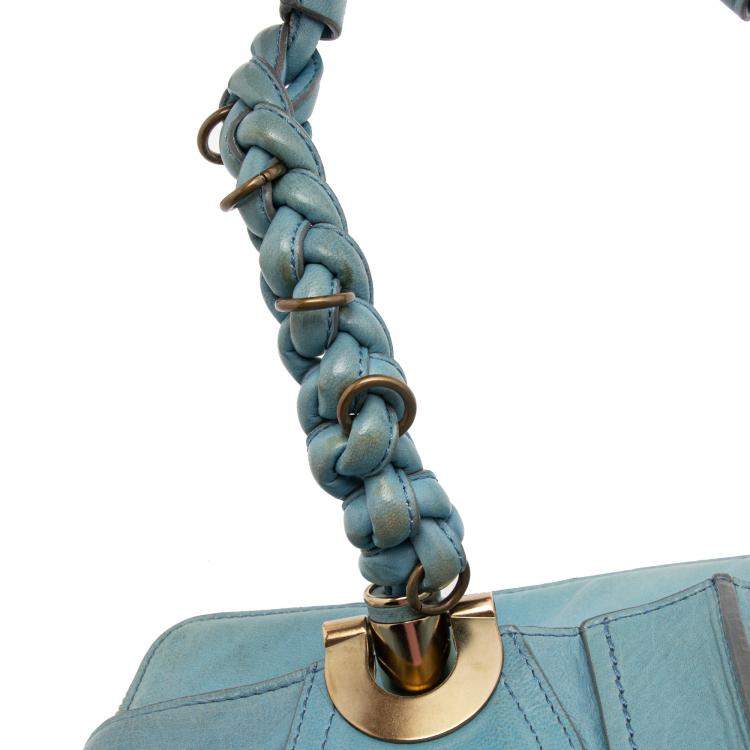 Pre Owned Chloe Light Blue Leather Heloise Satchel