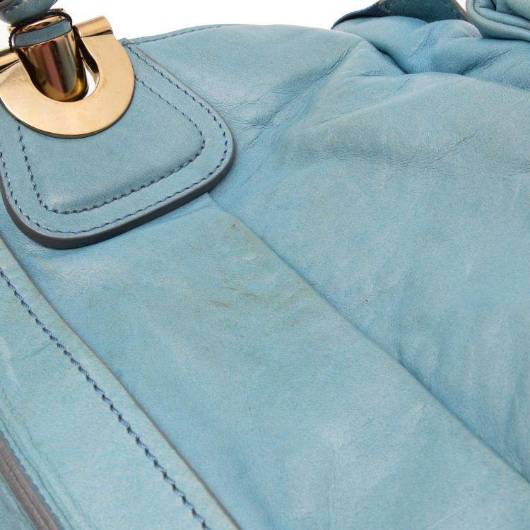 Pre Owned Chloe Light Blue Leather Heloise Satchel