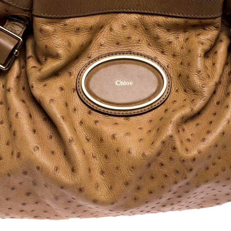 Pre Owned Chloe Brown Ostrich Embossed Leather Victoria Tote 