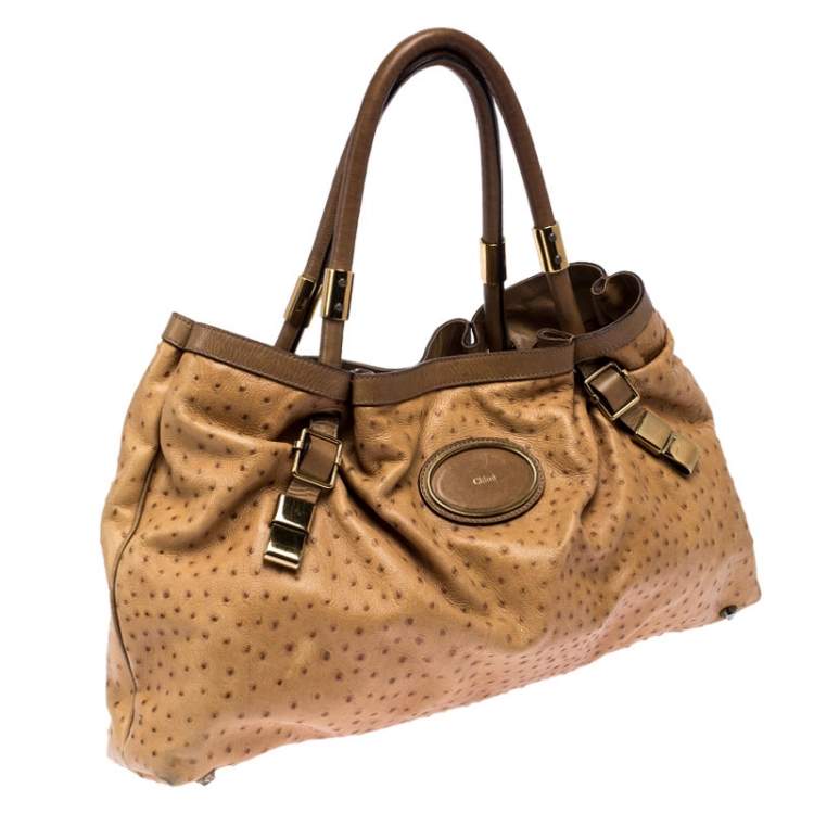 Pre Owned Chloe Brown Ostrich Embossed Leather Victoria Tote 
