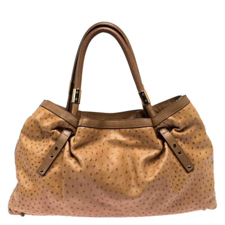 Pre Owned Chloe Brown Ostrich Embossed Leather Victoria Tote 