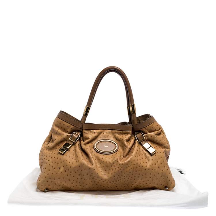 Pre Owned Chloe Brown Ostrich Embossed Leather Victoria Tote 
