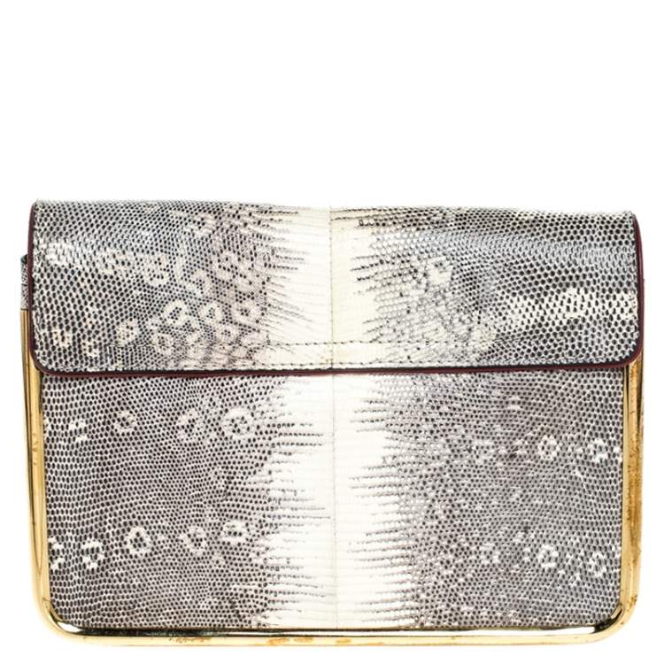 مملوكة مسبقًا Chloe Beige Lizard and Leather Frame Sally Shoulder Bag