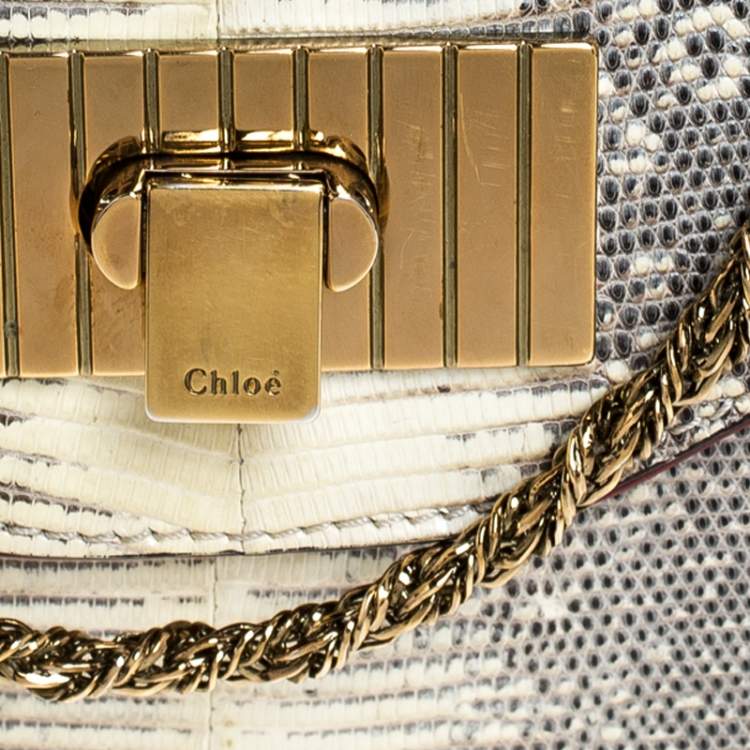 مملوكة مسبقًا Chloe Beige Lizard and Leather Frame Sally Shoulder Bag