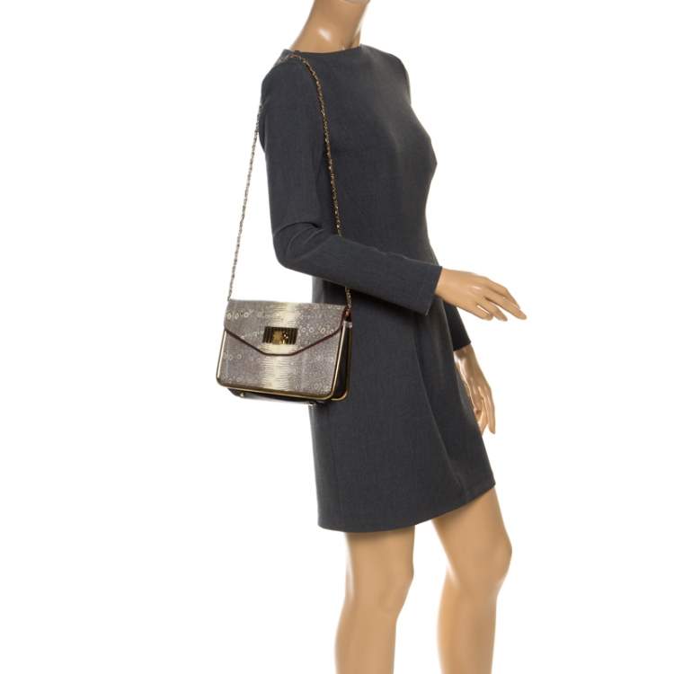 مملوكة مسبقًا Chloe Beige Lizard and Leather Frame Sally Shoulder Bag
