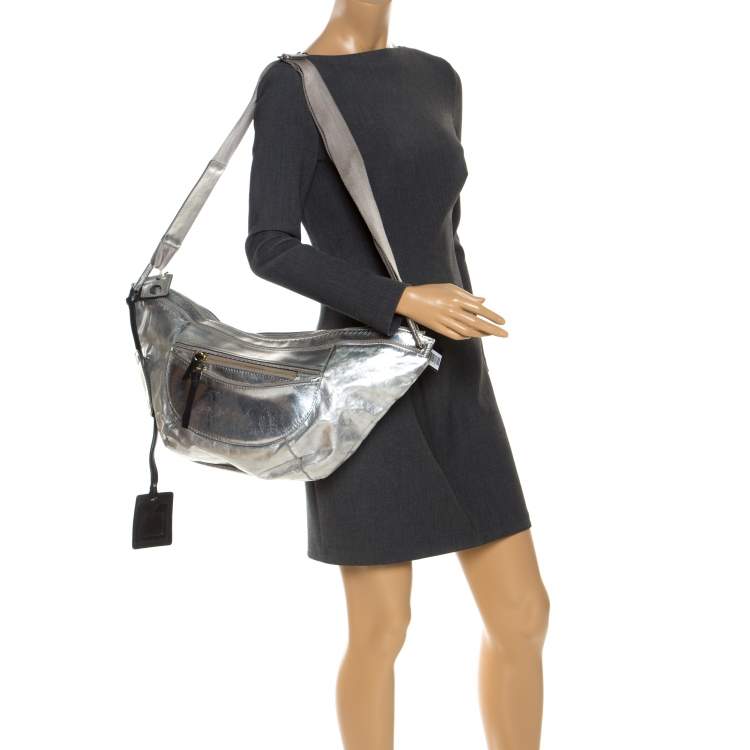 Pre Owned Chloe Metallic Silver Leather Fanny Crossbody Bag 
