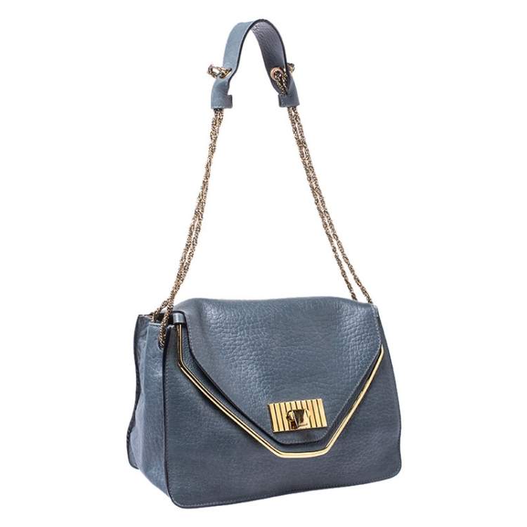 Pre Owned Chloe Grey Leather Medium Sally Flap Shoulder Bag