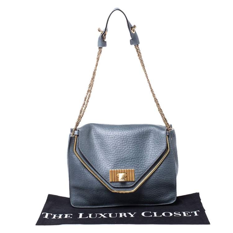 Pre Owned Chloe Grey Leather Medium Sally Flap Shoulder Bag