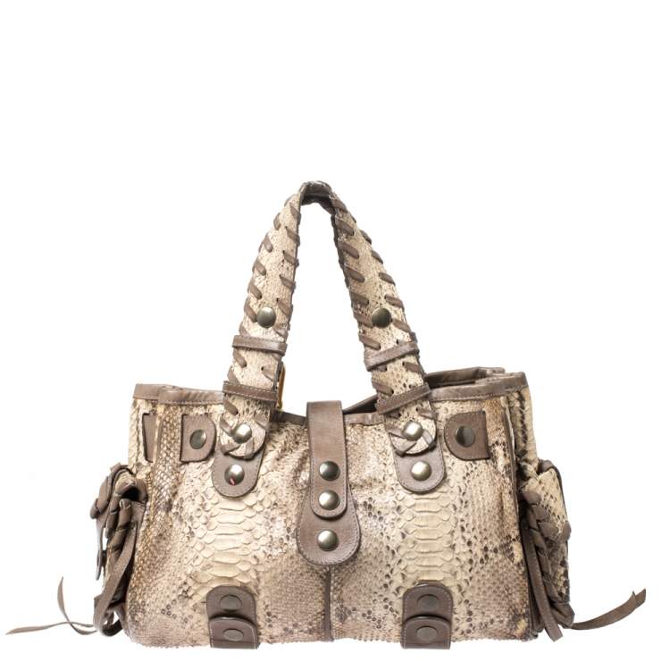 Pre Owned Chloe Light Brown Python and Leather Silverado Satchel