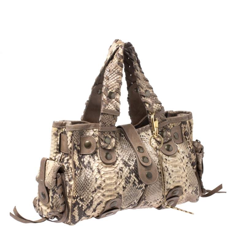 Pre Owned Chloe Light Brown Python and Leather Silverado Satchel