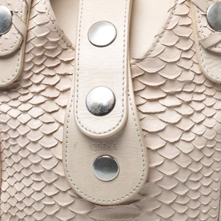 Pre Owned Chloe Off White Python and Leather Silverado Satchel