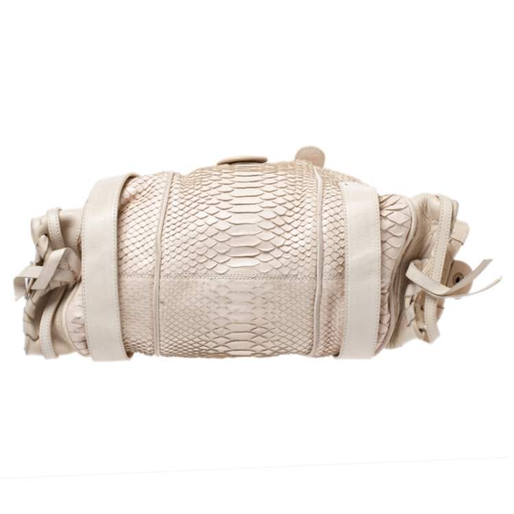 Pre Owned Chloe Off White Python and Leather Silverado Satchel