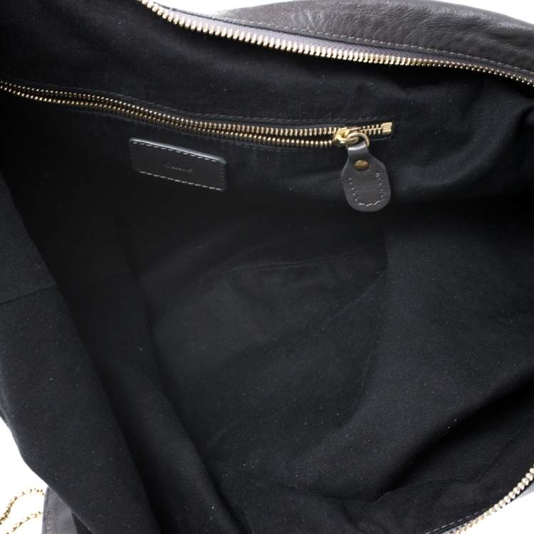 Pre Owned Chloe Dark Grey Leather Milton Triple Chain Hobo
