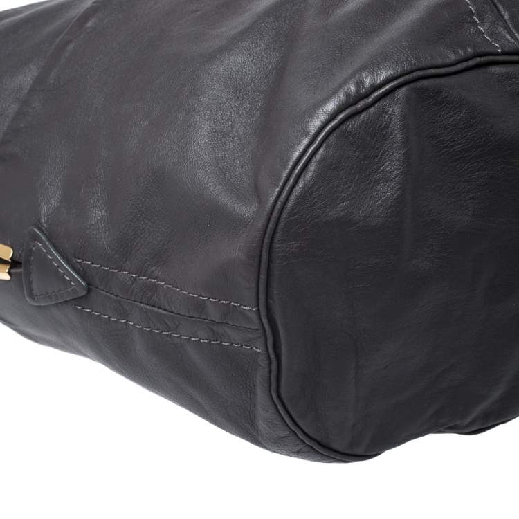 Pre Owned Chloe Dark Grey Leather Milton Triple Chain Hobo
