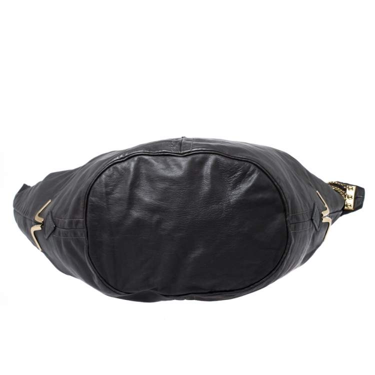 Pre Owned Chloe Dark Grey Leather Milton Triple Chain Hobo