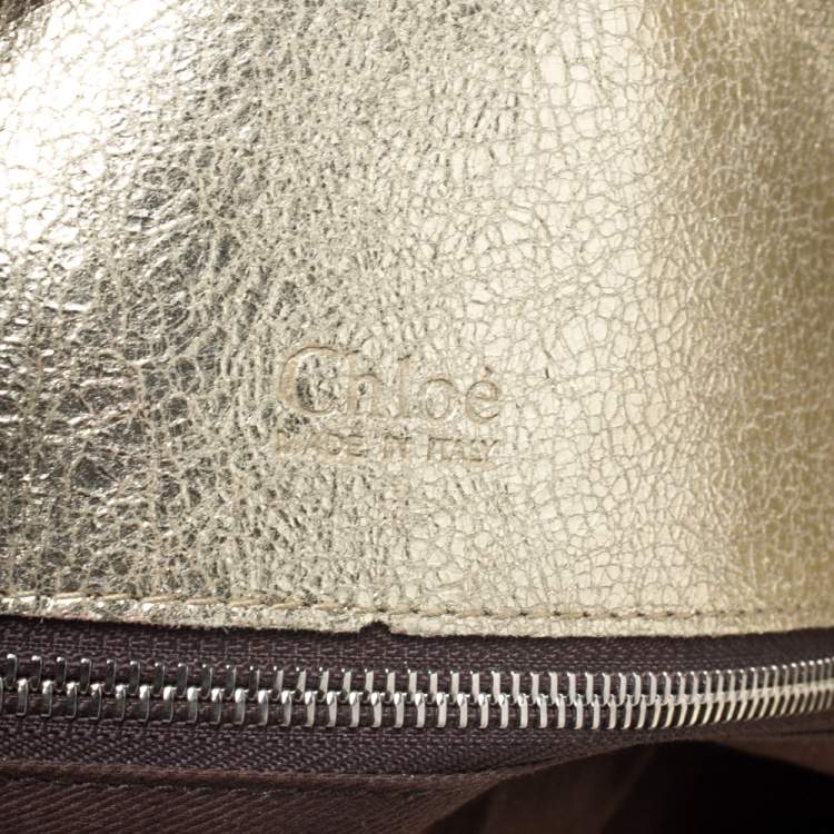 Pre Owned Chloe Gold Metallic Textured Leather Clutch
