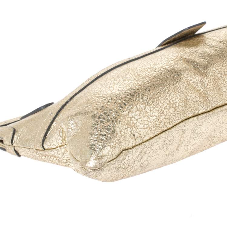 Pre Owned Chloe Gold Metallic Textured Leather Clutch