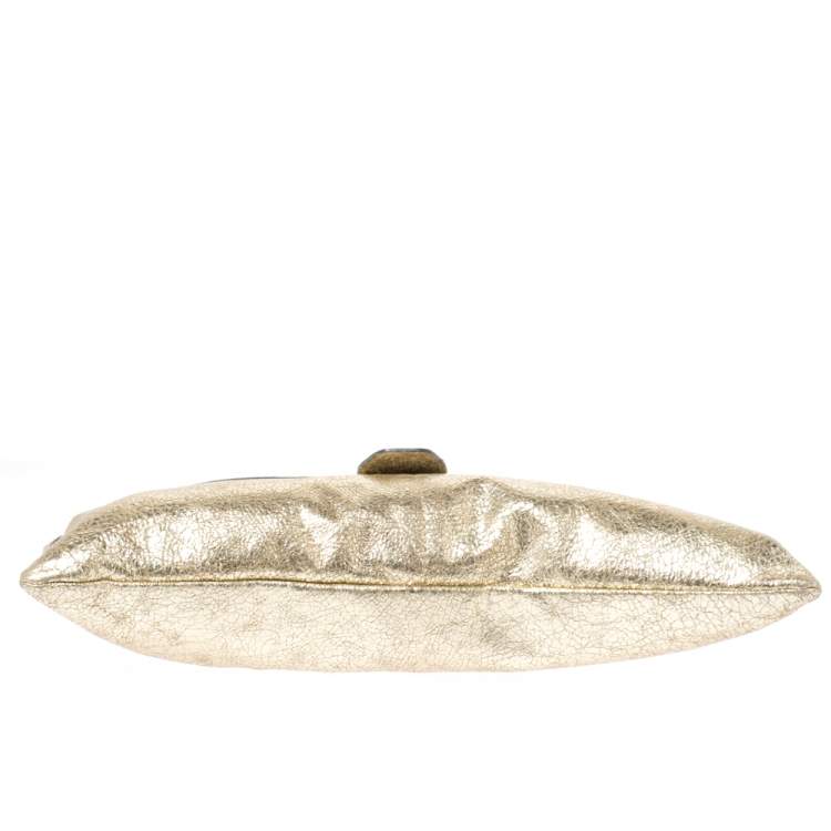 Pre Owned Chloe Gold Metallic Textured Leather Clutch