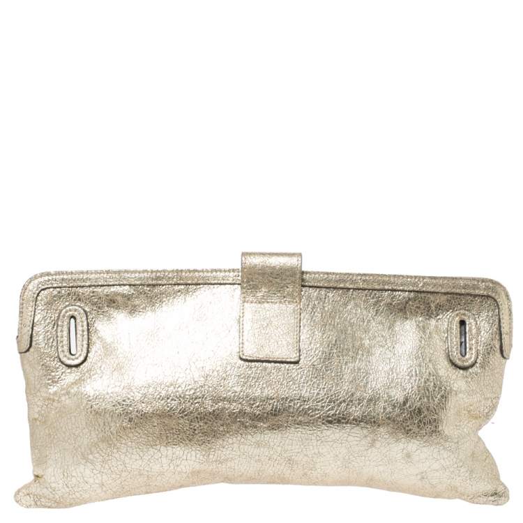 Pre Owned Chloe Gold Metallic Textured Leather Clutch