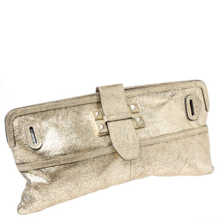 Pre Owned Chloe Gold Metallic Textured Leather Clutch