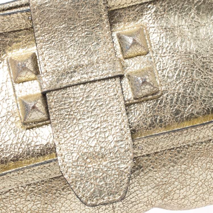 Pre Owned Chloe Gold Metallic Textured Leather Clutch