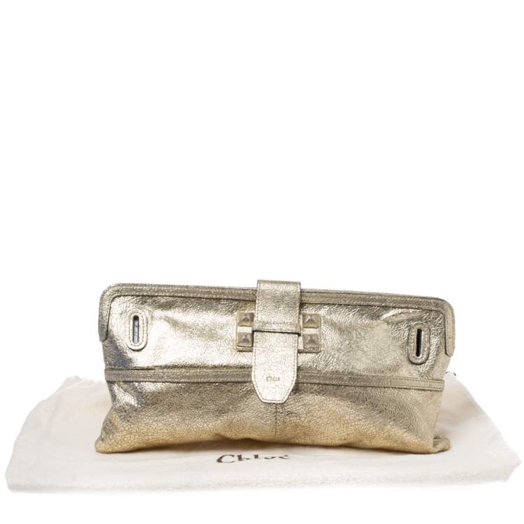 Pre Owned Chloe Gold Metallic Textured Leather Clutch