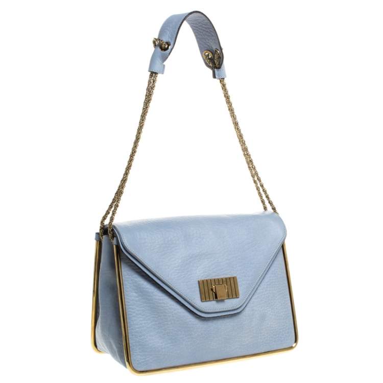 مملوكة مسبقًا Chloe Sky Blue Leather Medium Sally Shoulder Bag