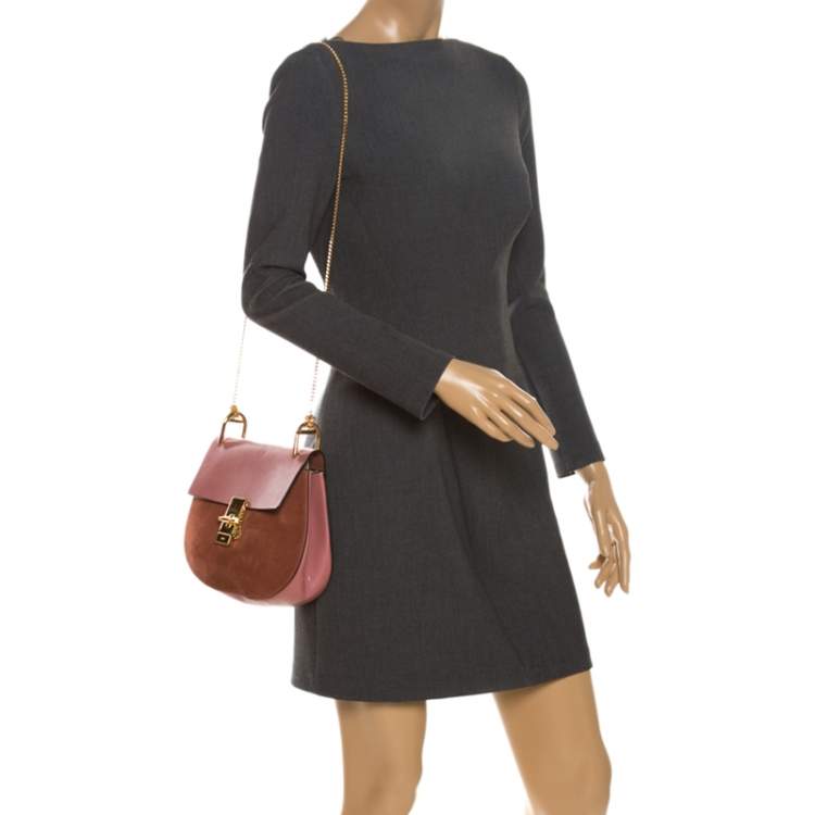 Pre Owned Chloe Pink Suede And Leather Drew Crossbody Bag