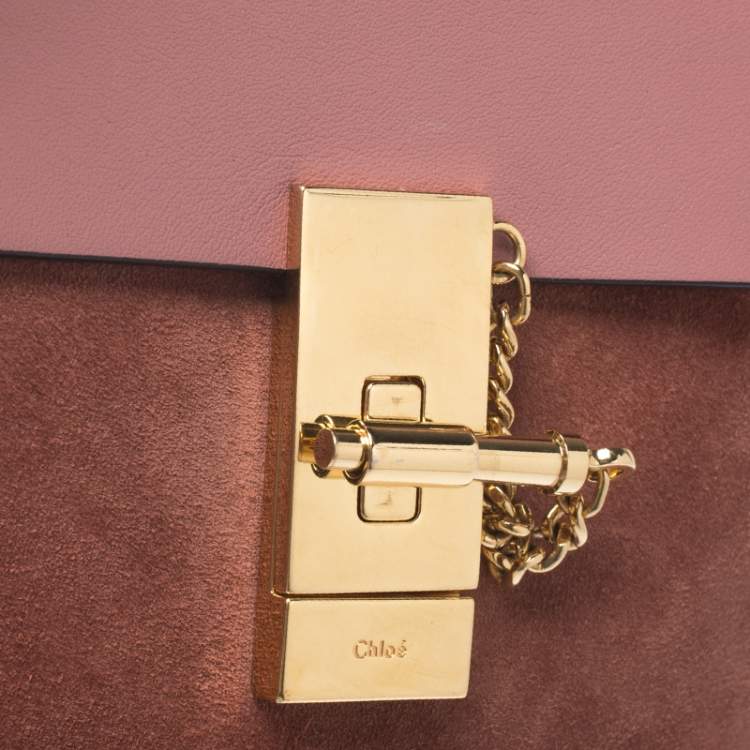 Pre Owned Chloe Pink Suede And Leather Drew Crossbody Bag