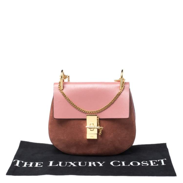 Pre Owned Chloe Pink Suede And Leather Drew Crossbody Bag