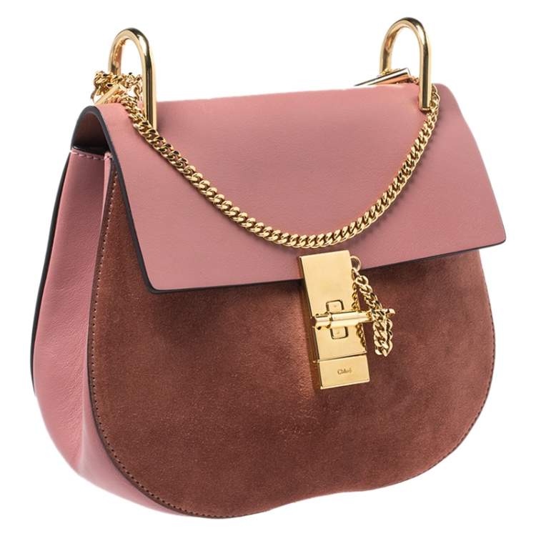 Pre Owned Chloe Pink Suede And Leather Drew Crossbody Bag